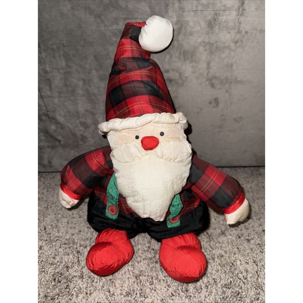 Vintage Department 56 Santa Christmas Plaid‎ Nylon Plush Puffalump 16"